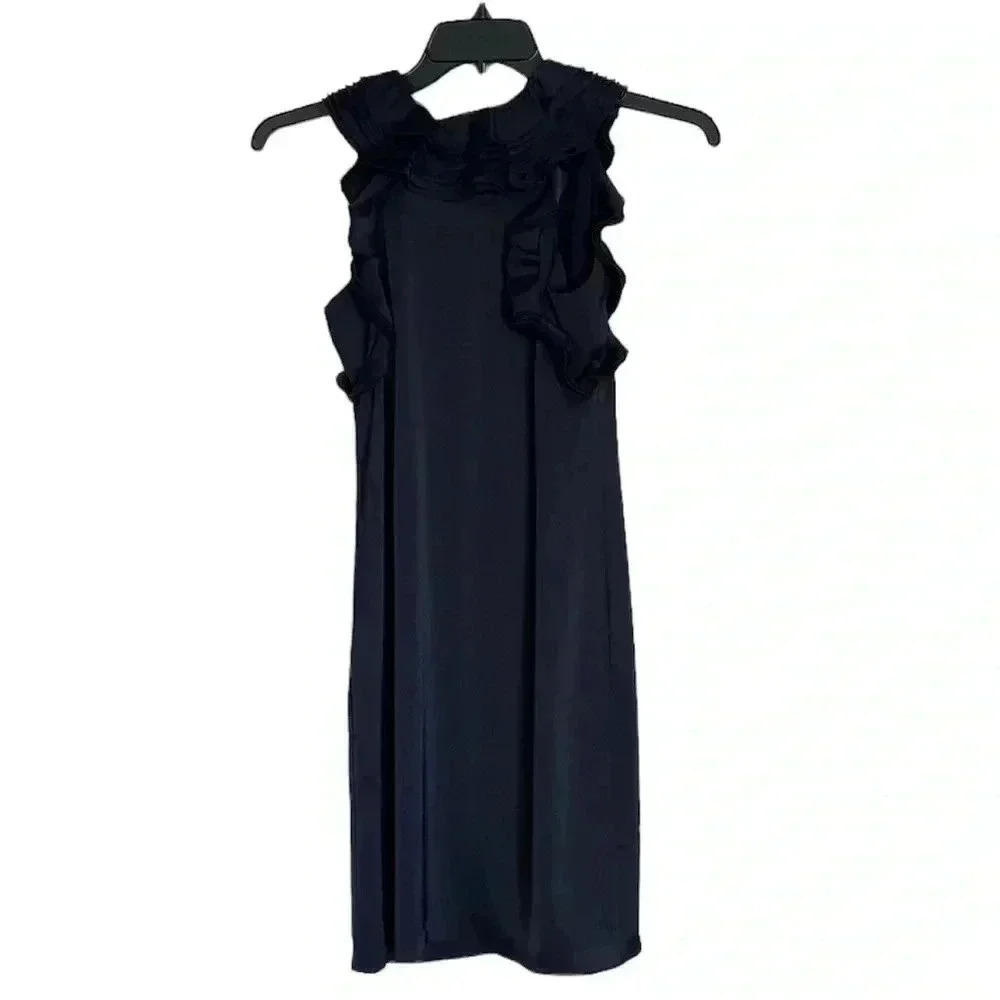 Reiss Jolina Navy Blue Ruffle Shift Dress sz  0